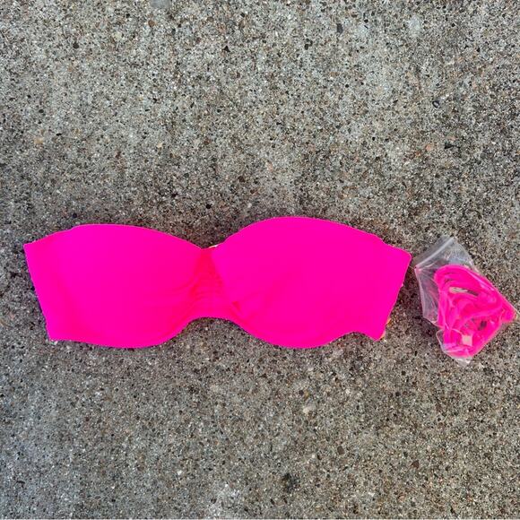 Victoria’s Secret 32A Orange Fuchsia Twist Strap Hot Pink Bandeau Bikini Top - Picture 2 of 5